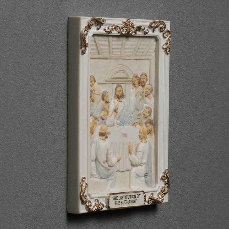 4.1 inches Length Polyresin Luminous Mysteries the Institution of the Eucharist White and Gold Finish Figurine