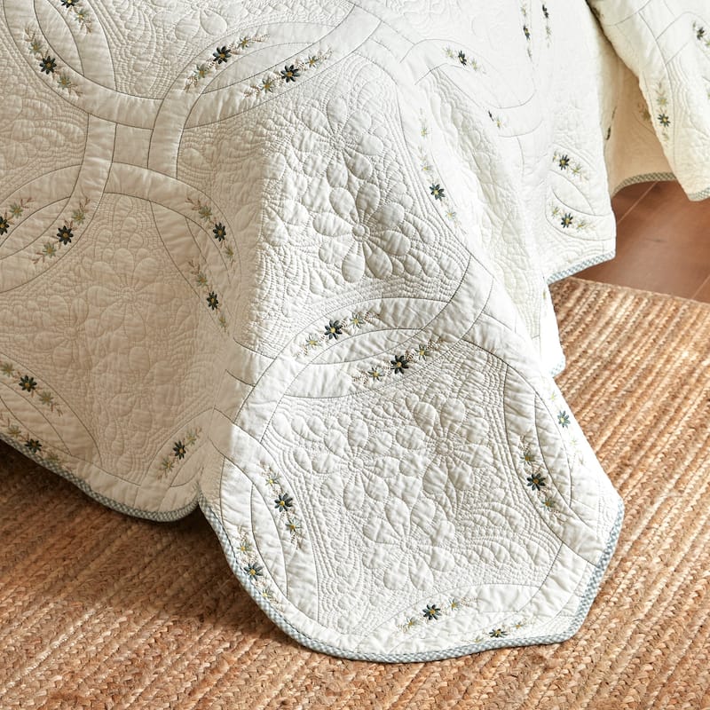 3Pcs Lightweight Cotton Quilt European Cottage Floral Bedspread Set