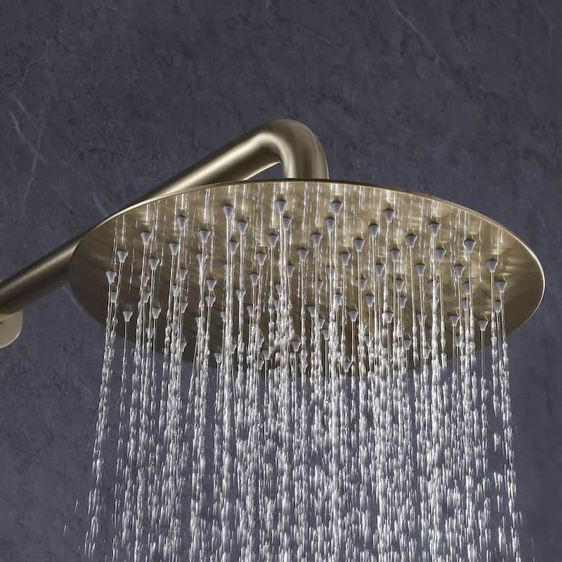 1-Spray Patterns Wall Mount Dual Shower Heads with Handheld Shower Head Set in Brushed Gold - 10 inch