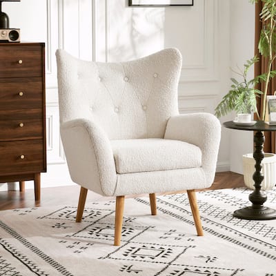 Modern Fabric Wingback Accent Chair with Wood Legs