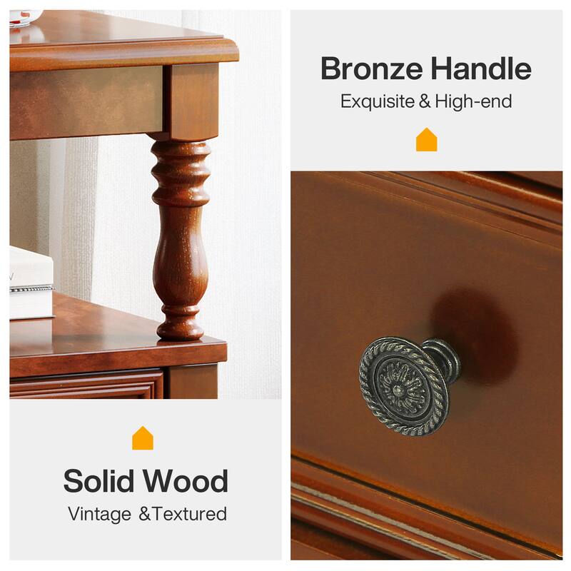 Solid Wood 2-Drawers Side Table