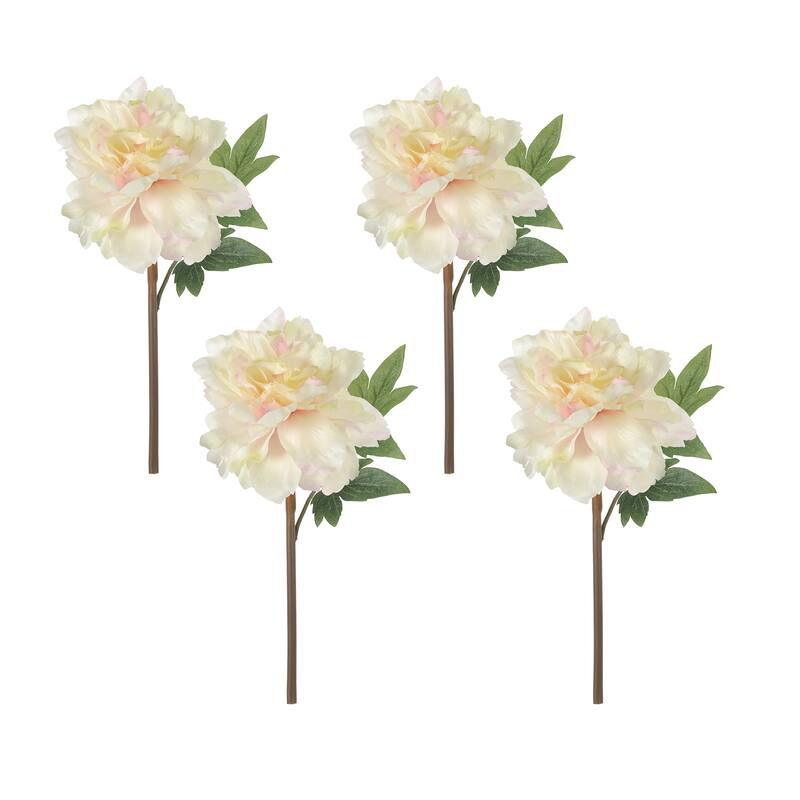 Artificial Peony Flowers 14 Inch White and Pink 4 Pack Real Touch - White+Pink - White+Pink