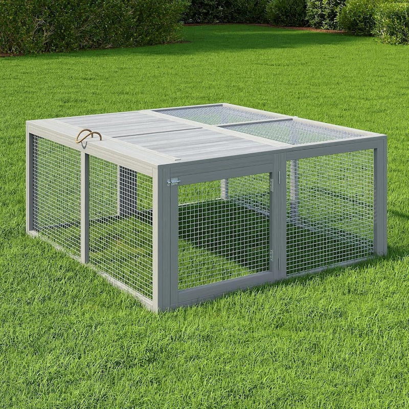 Portable Wooden Folding Chicken Coop Rabbit Hutch for Outdoor, Indoor - Grey