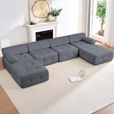 Mixoy Modular 134inch Modular Sectional Sofa with 2 Ottoman,Velvet U-Shaped Couch for Living Room - 133.9"w x 66.9"D x 24.8"H