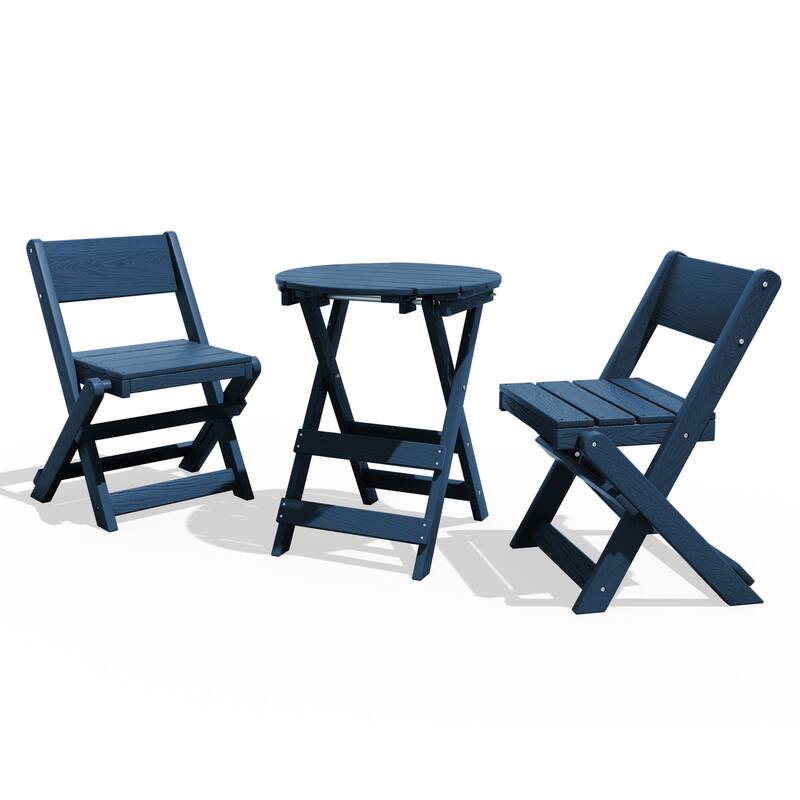 3-Piece Outdoor HDPE Bistro Set, Waterproof, Weather-Resistant & Foldable - Navy