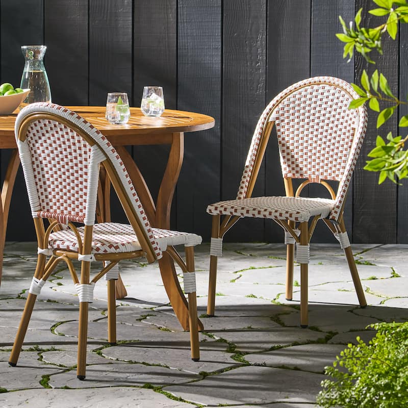 Outdoor PE Ratten and Aluminum French Bistro Chairs, Set of 2