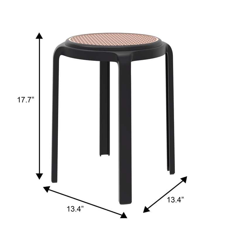 Tresse All-Weather Round Stackable Dining Stool with Wicker-Style Seat for Indoor, Outdoor, Patio, and Kitchen - Fully Assembled