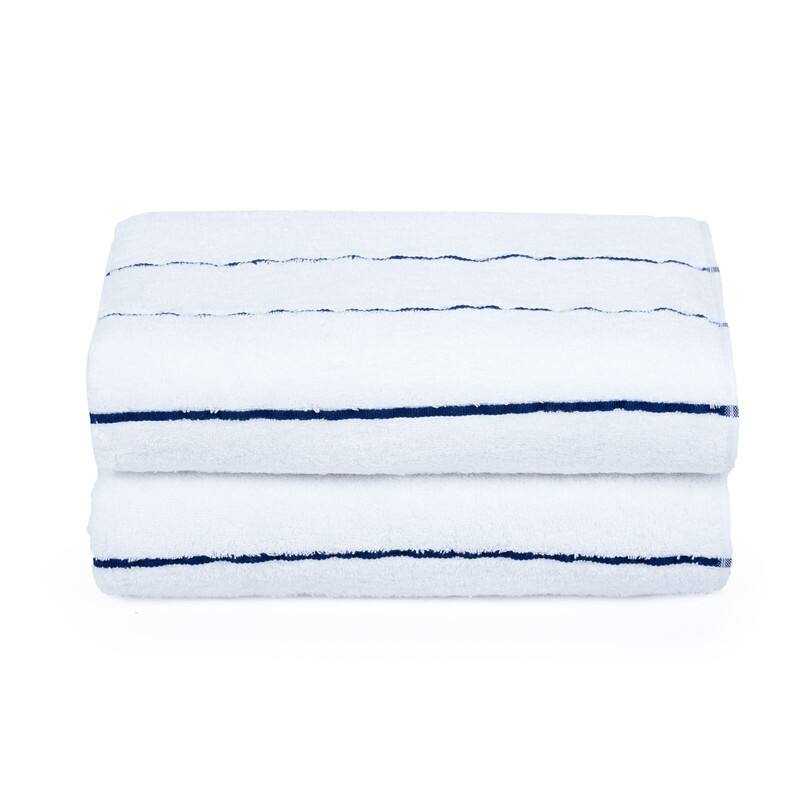 Ample Decor Superior Cotton Beach Towel Absorbent Cabana Striped - 30" x 68" - Navy/White