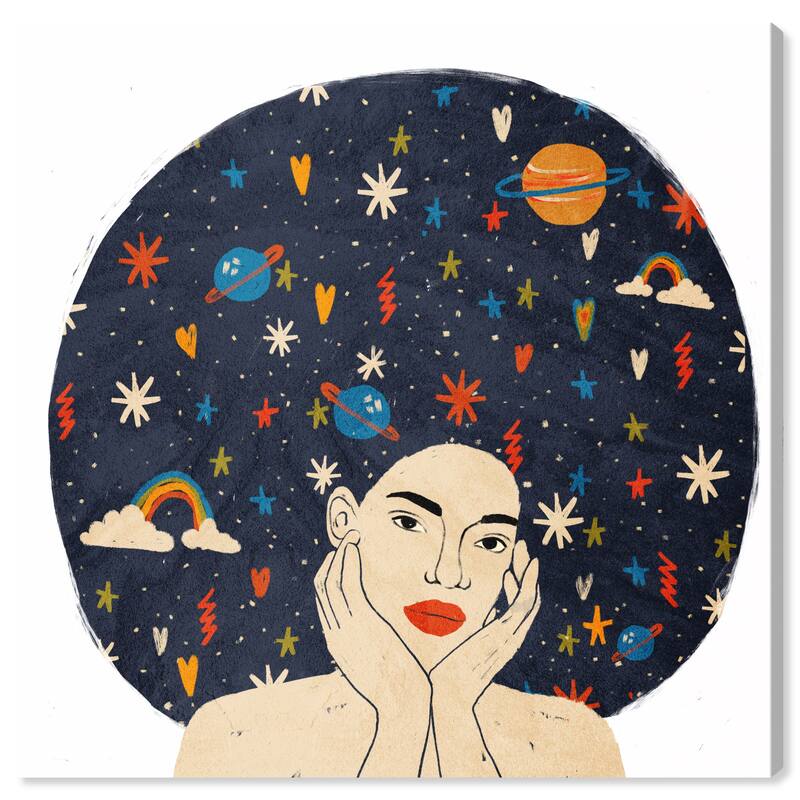 Wynwood Studio Canvas Abstract Colorful Cosmic Hair Blue and Modern & Contemporary Wall Art Canvas Print