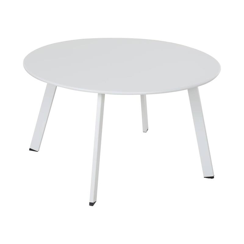 Clihome Patio Round Metal Coffee Table, Outdoor Side Table - White