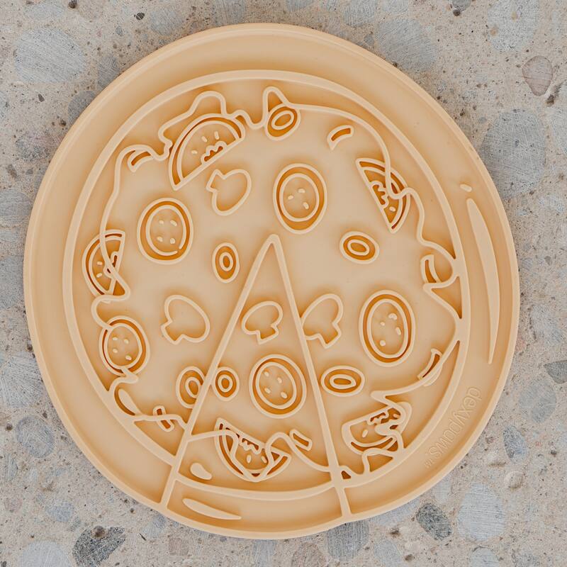 Dexypaws: Enrichment Lick Mat: Pup-peroni Pizza - Grooved Silicone - Brown