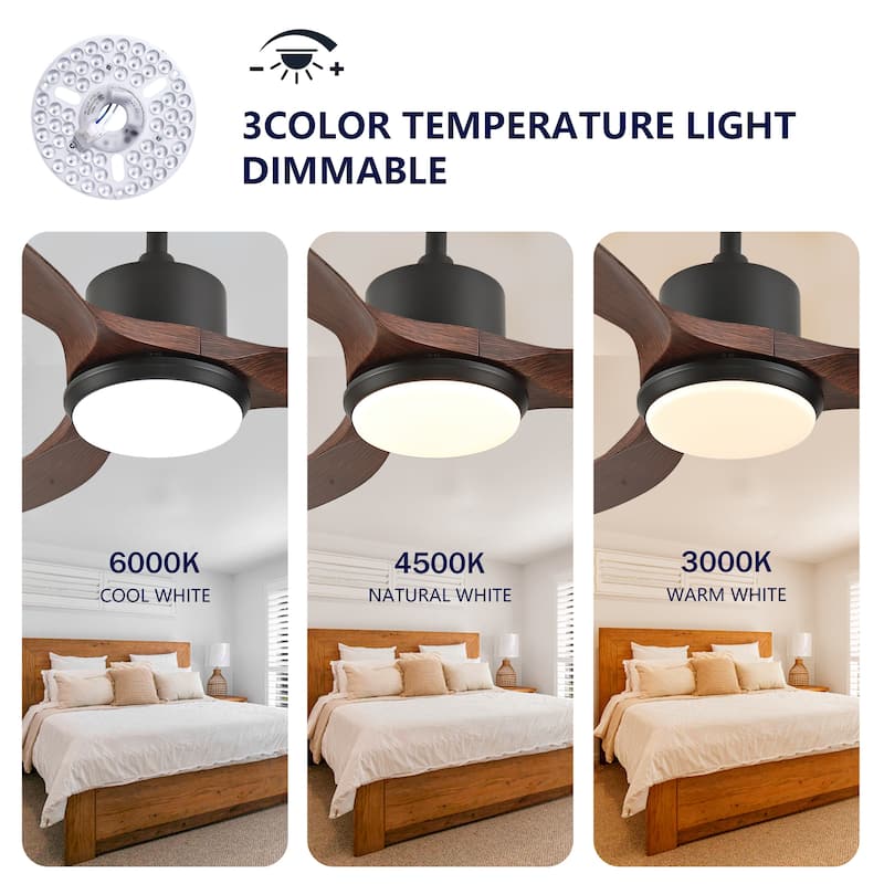 42 Inch Modern Black Ceiling Fan with Light, 3 ABS Blades, Remote Control, Dimmable LED, and Reversible DC Motor