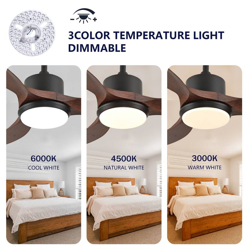 Sofucor 42/52 Inch Ceiling Fan With Light,3 ABS Blades Remote Control,Reversible DC Motor With Dimmable LED