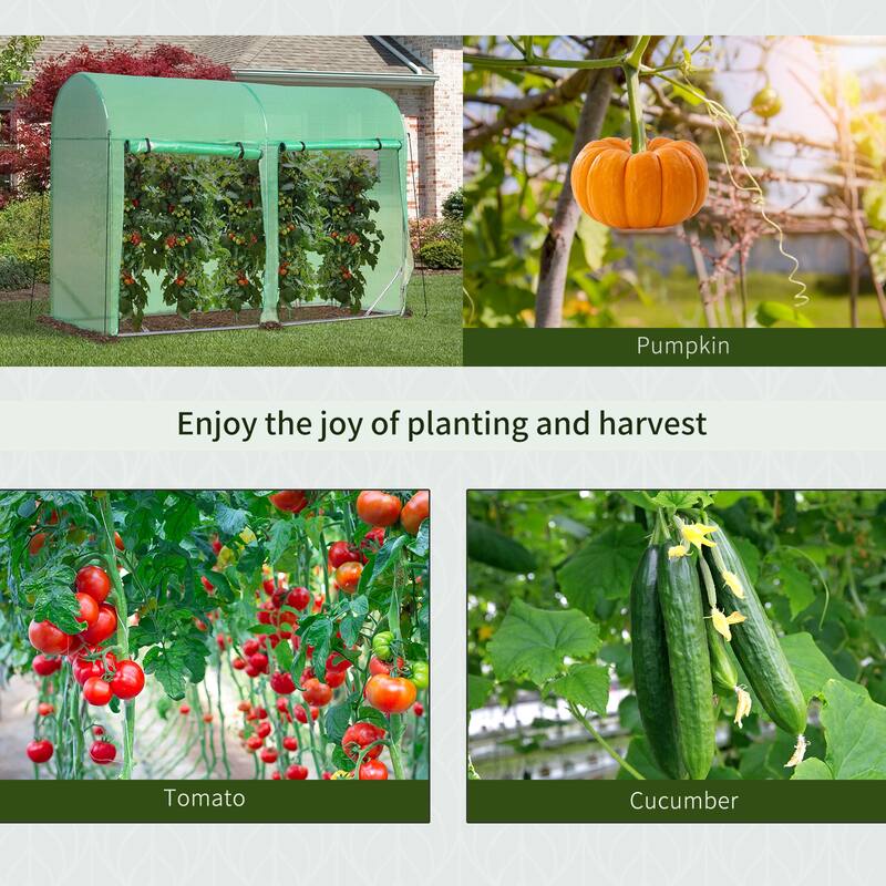 Outsunny 10' x 3' x 7' Tunnel Greenhouse Outdoor Walk-In Hot House with Roll-up Windows and Zippered Door, Steel Frame, PE Cover
