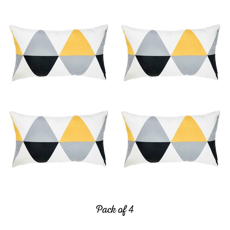 Scandi Yellow Gray Modern Lumbar Pillow Cover Set (4 pcs in set)