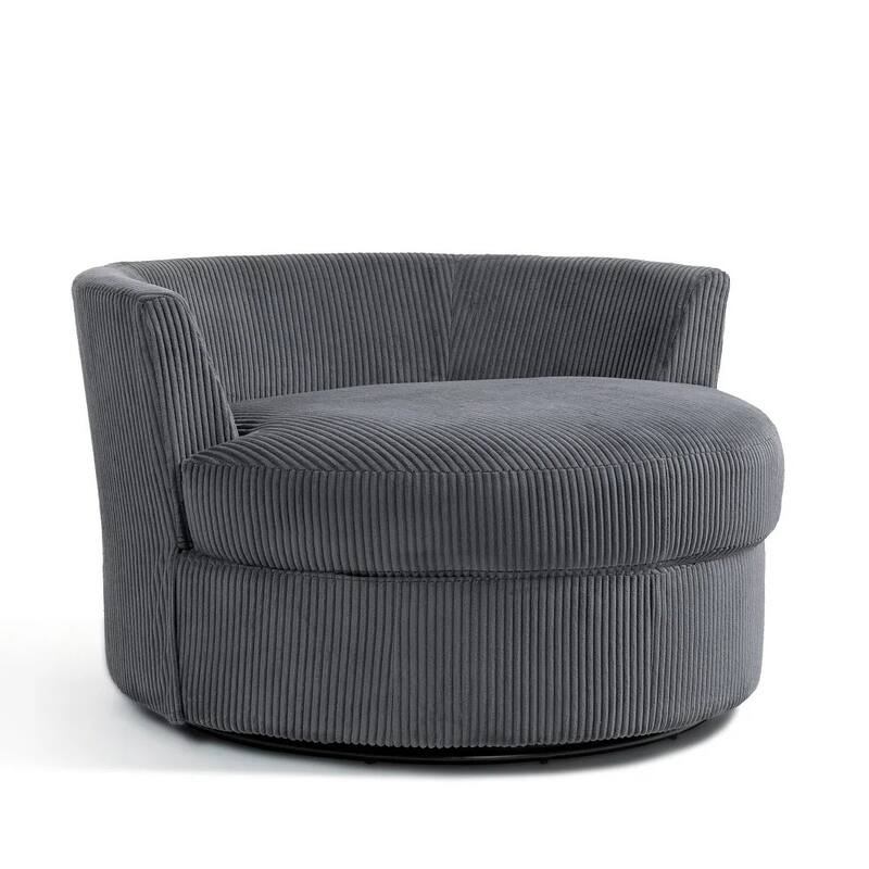 41" W Oversized Accent Barrel Swivel Chair with Moon Storage Ottoman