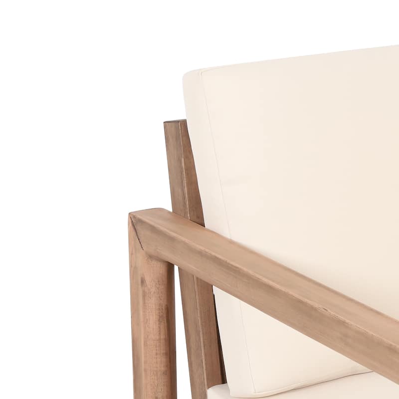 Roomfitters Set of 2 Outdoor Acacia Wood Club Chairs with Waterproof Cushions, Deep Seating for Patio or Porch, Brown+Beige