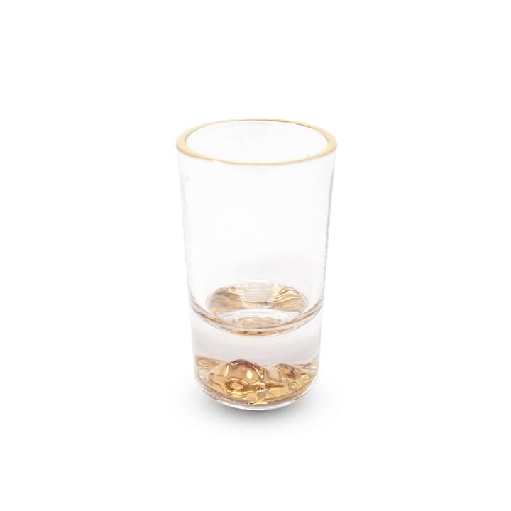 Liquor Glasses with Gold Rim and Gold Reflection Base, Set of 6