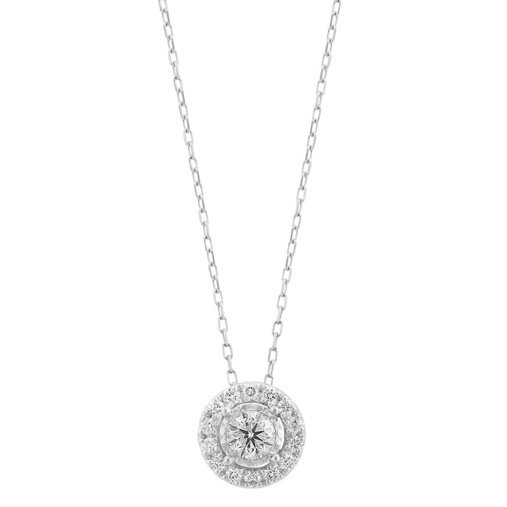 EFFY 14k White Gold Lab Grown Diamond Round Pendant Necklace