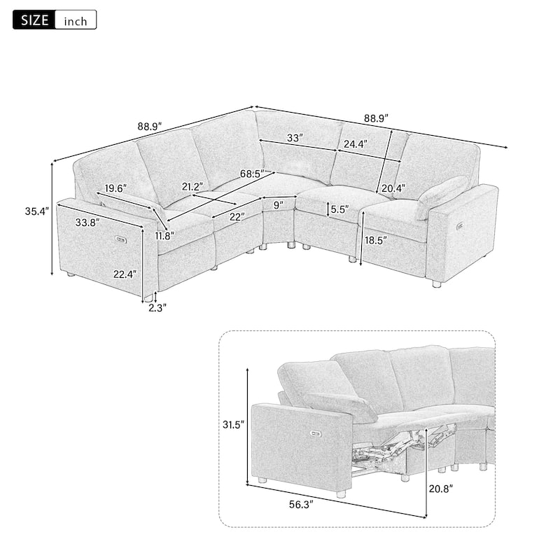 89" Power Recliner Sectional Sofa