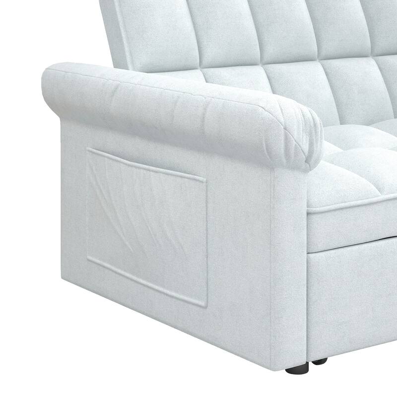 Flannel Sleeper Sofa Bed Loveseat Recliners Couch with Pull-Out Trundle, Adjustable Backrest, Round Arms and Side Pockets