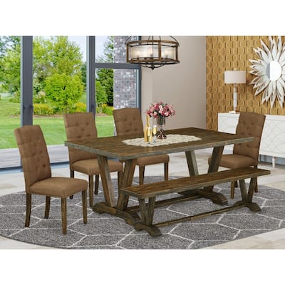 Wooden Dining Table Set 6-Piece - Kitchen Table with Chairs & Bench - Modern Parson Design