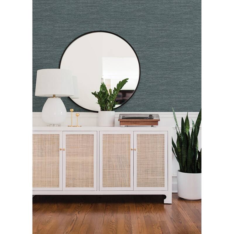 A-Street Prints Malin Dark Blue Faux Grasscloth Wallpaper