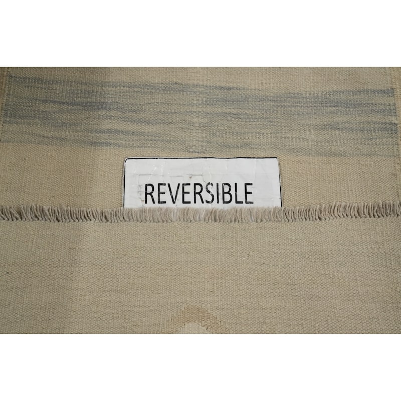 Hand Woven Oriental 100% Wool Carpet Southwestern Tribal Beige & Ivories Kilim Runner Rug - 12' 0'' X 2' 7''