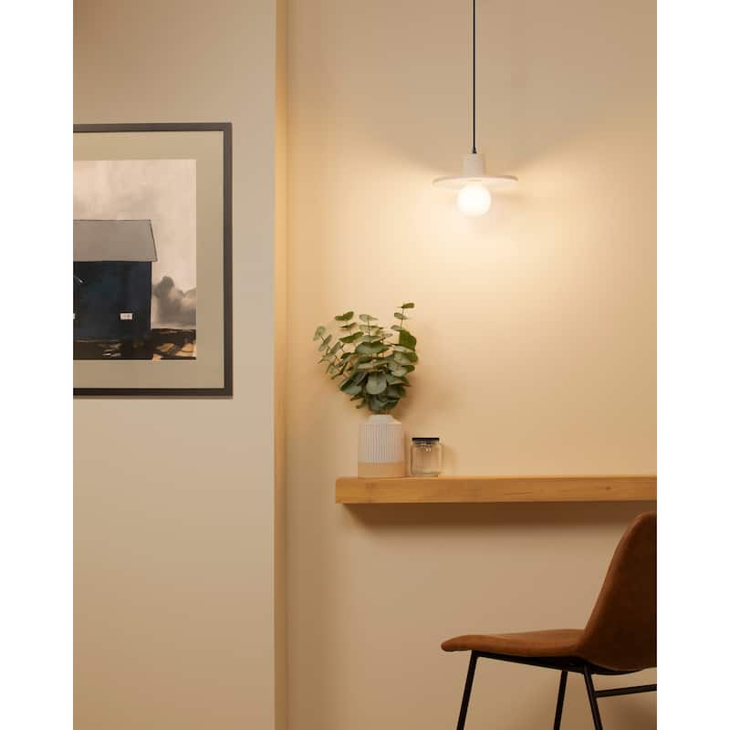Justice Design Group Ceramic Saucer Pendant - Bisque - Matte Black/Black Cord/Bisque