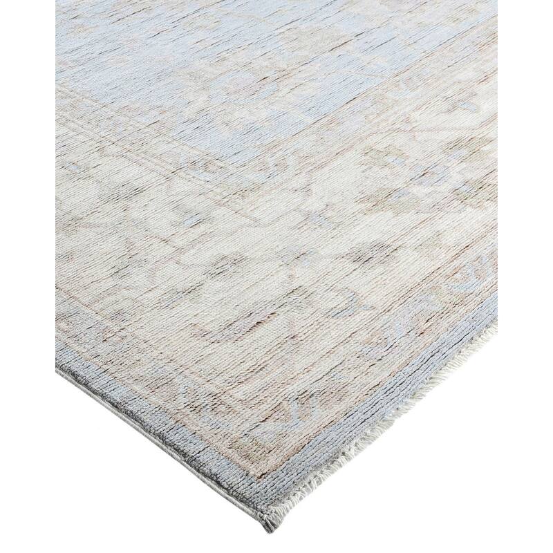 Floral One-of-a-Kind Hand-Knotted Area Rug - Light Blue - 8' 2" x 9' 6"