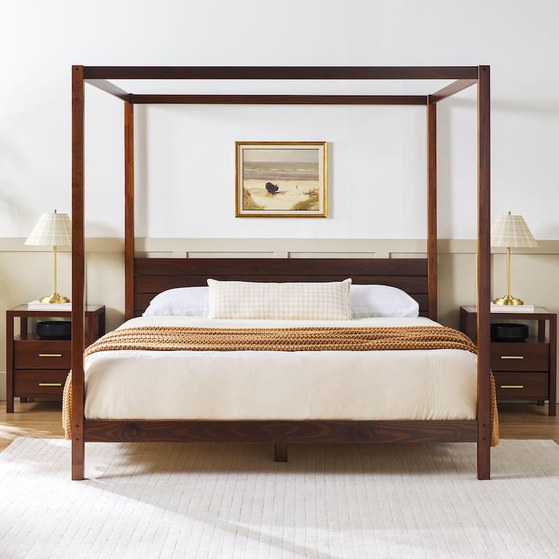 Walker Edison Minimalist Canopy King Bedframe - Walnut