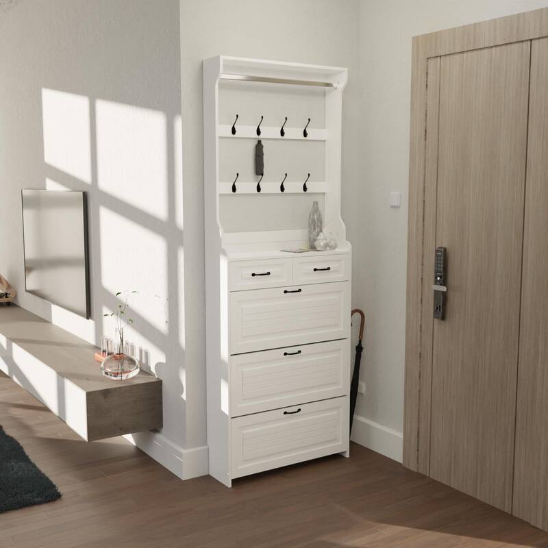 Shoe cabinet with 3 doors 2 drawers with hanger