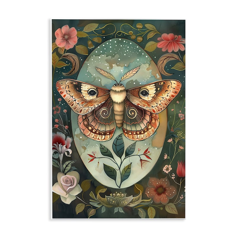 Stupell Moth with Blooming Florals Wall Plaque Art Design By The Dutch Lady - 13 x 19