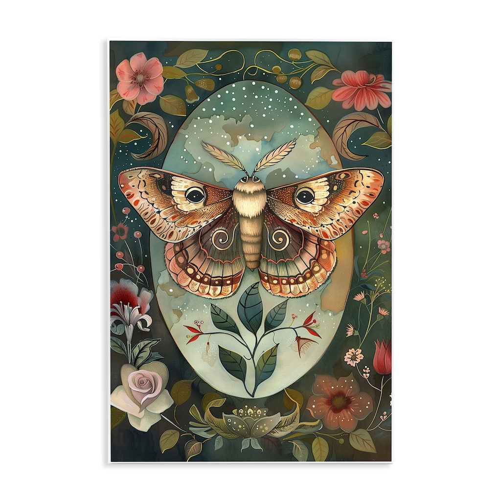 Stupell Moth with Blooming Florals Wall Plaque Art Design By The Dutch Lady