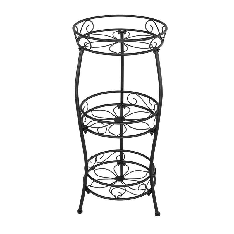 Javlergo Black 3-Tier Metal Plant Stand Indoor Outdoor Tall Plant Shelf with Hollow Design for Living Room Balcony Garden