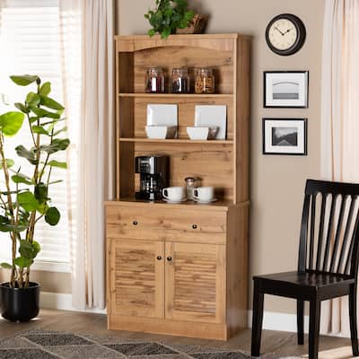 Agni Modern Oak Brown Finished Wood Buffet and Hutch Kitchen Cabinet
