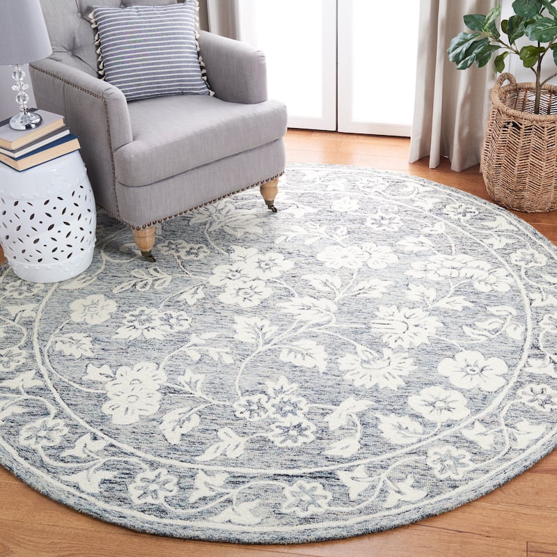 SAFAVIEH Handmade Capri Elfa Contemporary Wool Rug - 7' Round - Blue/Ivory