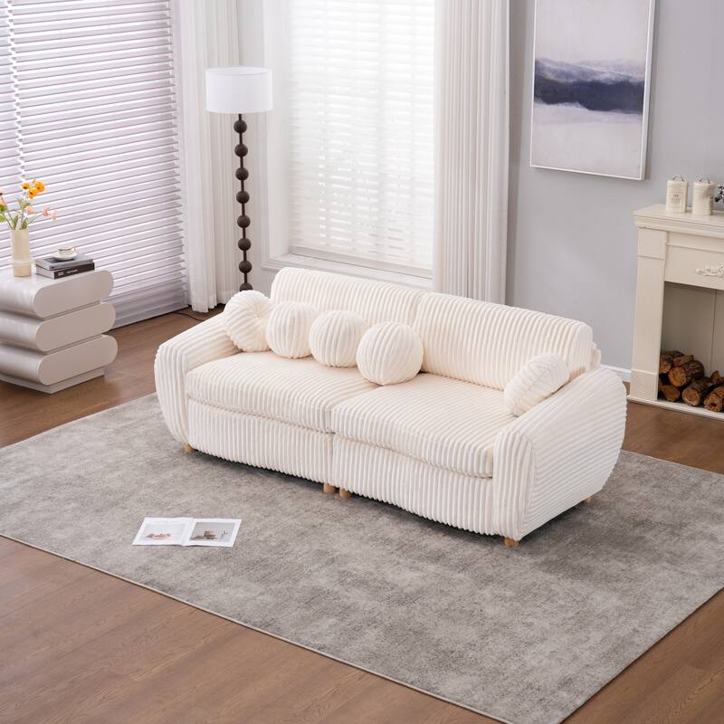 84.4" Corduroy 3-Seater Sofa with Wood Frame & Soft Cushions