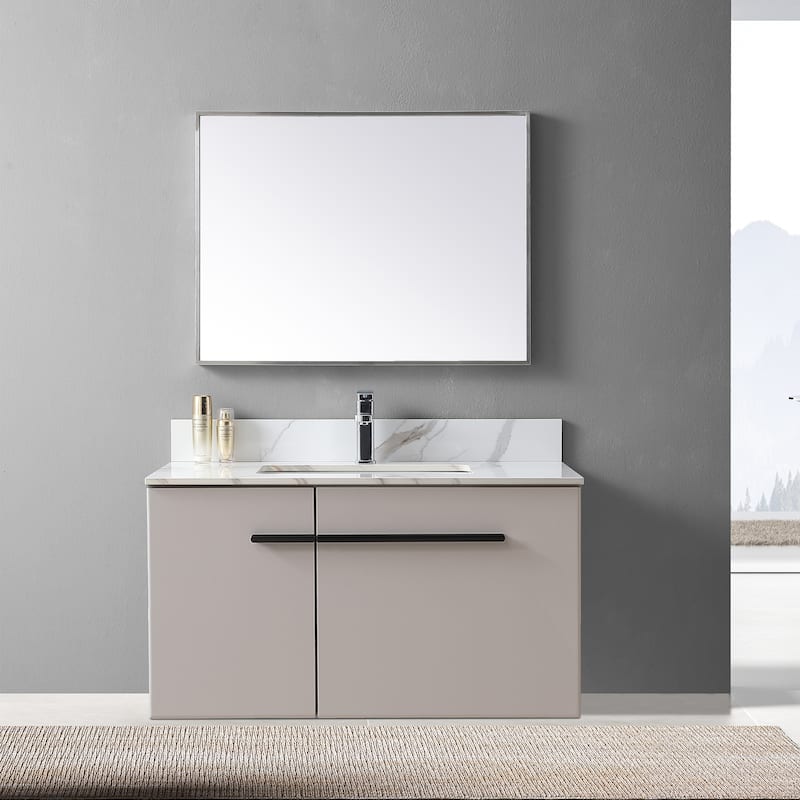 37" Bathroom Vanity Top Stone Carrara Gold Tops with Undermount Ceramic Sink Single Faucet Hole