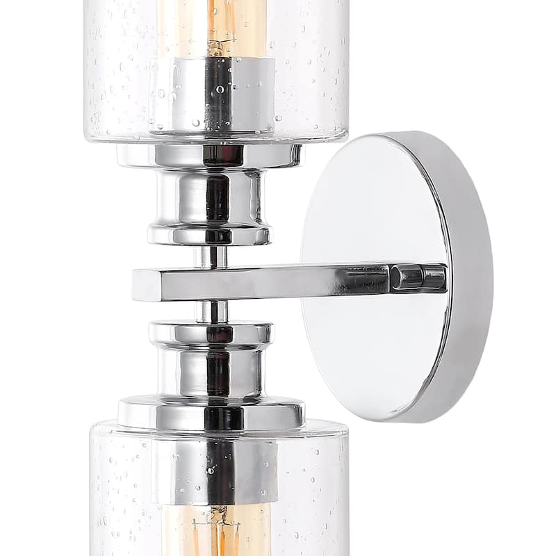 Jules Edison 16.5" Cylinder 2-Light Iron/Seeded Glass Farmhouse Contemporary LED Wall Sconce, Black by JONATHAN Y - One