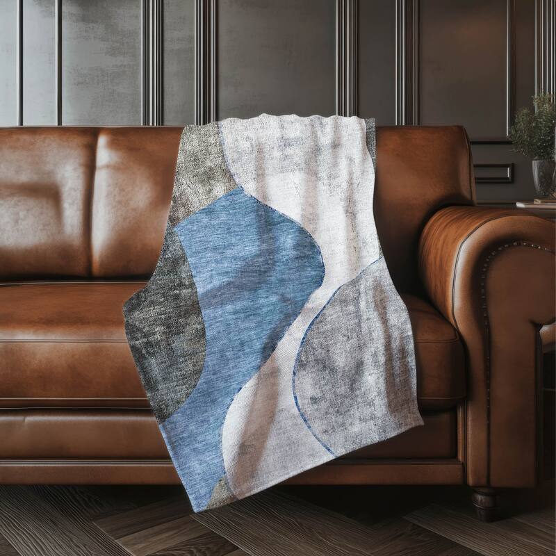 Premium Machine Washable Contemporary Deco Sherpa Throw Blanket - Blue - 4'2" x 5'10"