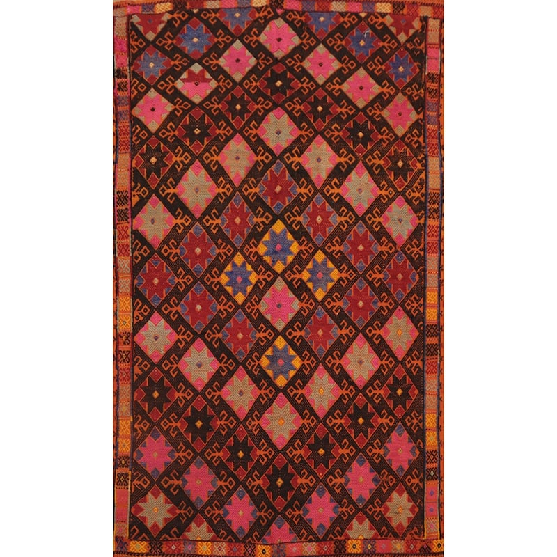 Hand Woven Oriental 100% Wool Carpet Southwestern Tribal Black Kilim Area Rug - 6' 10'' X 4' 2''