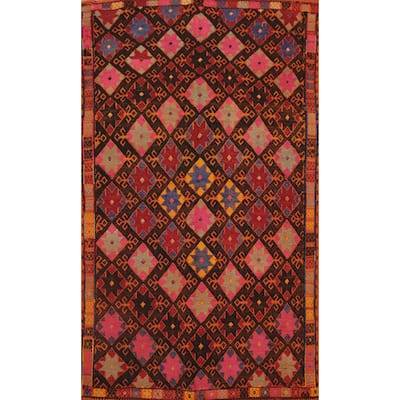 Hand Woven Oriental 100% Wool Carpet Southwestern Tribal Black Kilim Area Rug - 6' 10'' X 4' 2''