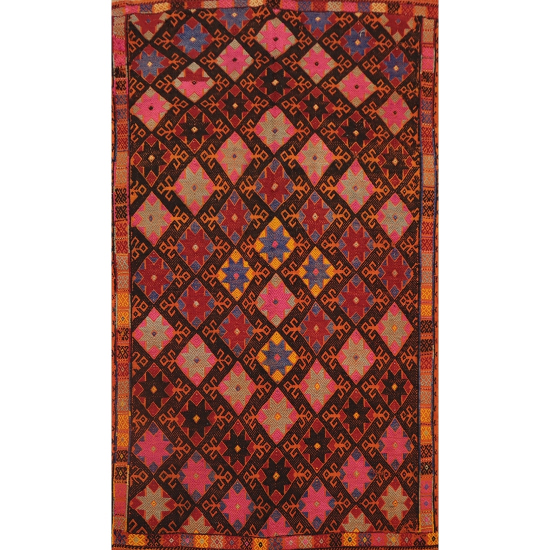 Hand Woven Oriental 100% Wool Carpet Southwestern Tribal Black Kilim Area Rug - 6' 10'' X 4' 2''