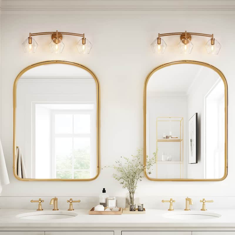Modern Gold 3-Light Bathroom Vanity Lights Clear Glass Wall Sconces - L26" x H9.1"