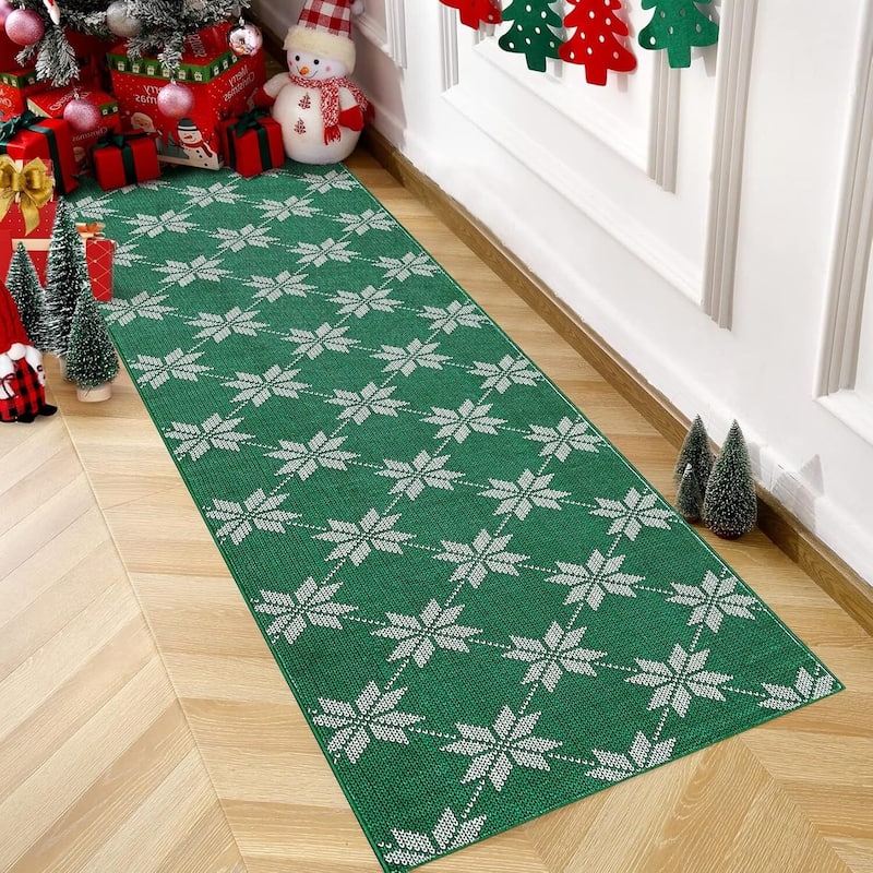 GustoWave Christmas Geometric Throw Area Rugs, Non Slip Machine Washable, Green - 1'6" x 2'6" - Green 2*8ft