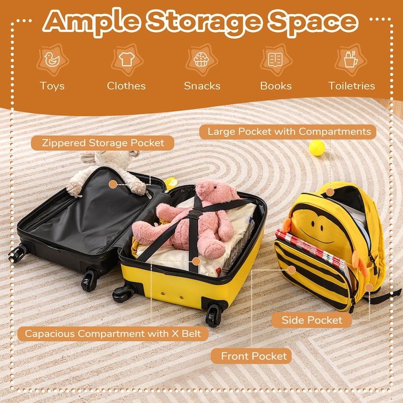 Costway 2-Piece Kid’s Luggage Set with Cute Bee Backpack & 18” Rolling - See Details
