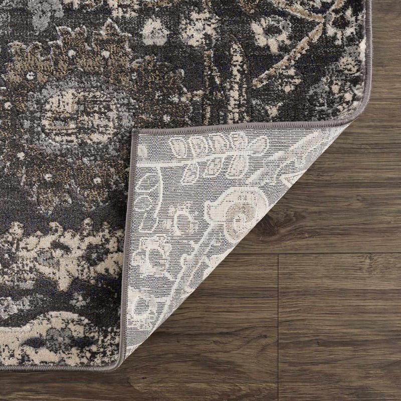 Hauteloom Erbacon Living Room, Bedroom Area Rug - Beige, Black, Charcoal - 2' x 2'11"