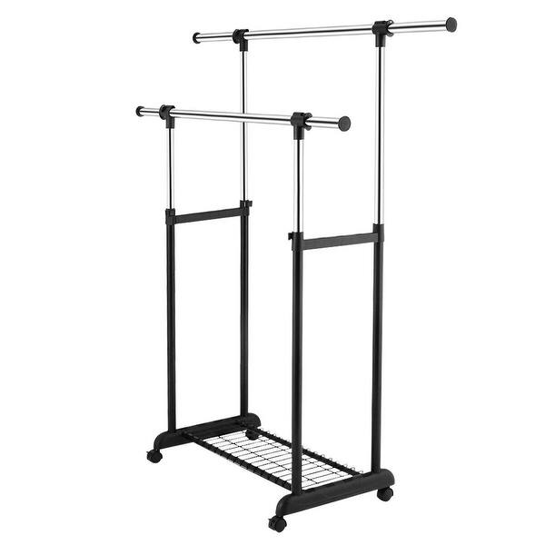 Shop Costway Double Rail Rolling Garment Rack Adjustable Clothes