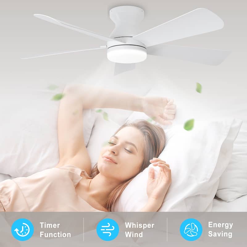 42/35 Inch Low Profile Ceiling Fan with Light: Dimmable, Remote Control, 6-Speed, 5 Blades